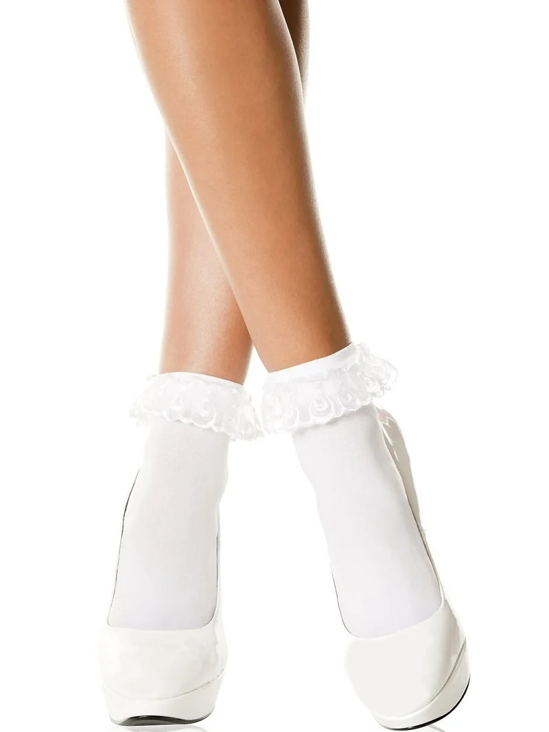 Music Legs Women's Women's Lace Ruffle Opaque Anklet Sock, White | Walmart (US)
