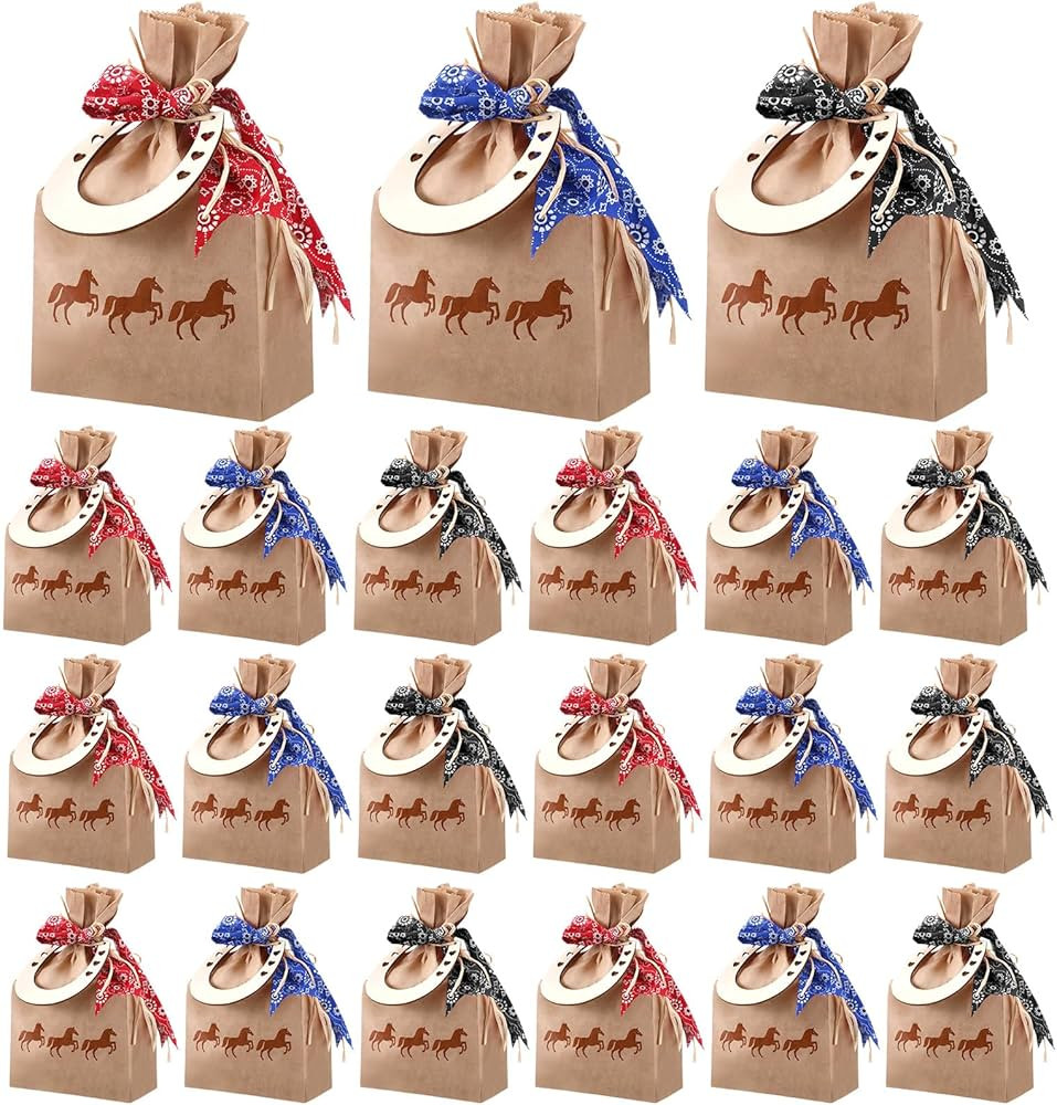 Yexiya 108 PCS Western Cowboy Gift Bags Western Party Favors With Bandana Print Ribbon and Horses... | Amazon (US)