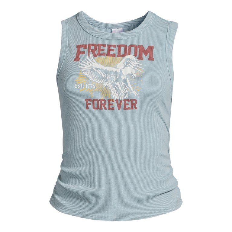 No Boundaries Juniors Screen Print Tank Top with Shirred Sides, Sizes XS-XXXL | Walmart (US)