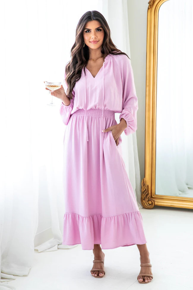 Enchanted To Meet You Lilac Tiered Midi Dress | Pink Lily