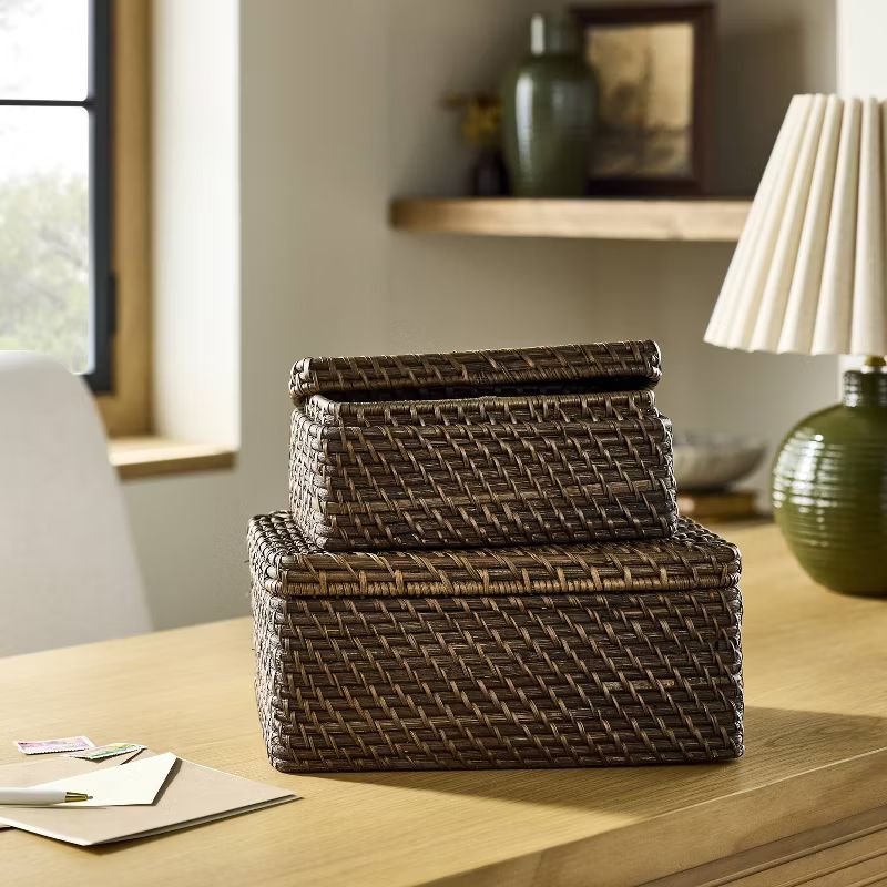 Woven Rattan Decorative Box Dark Brown - Hearth & Hand™ with Magnolia | Target