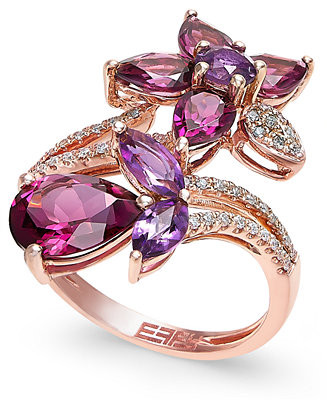 EFFY® Multi-Stone (5-1/4 ct. t.w.) and Diamond (1/5 ct. t.w.) Flower Ring  in 14k Rose Gold | Macy's