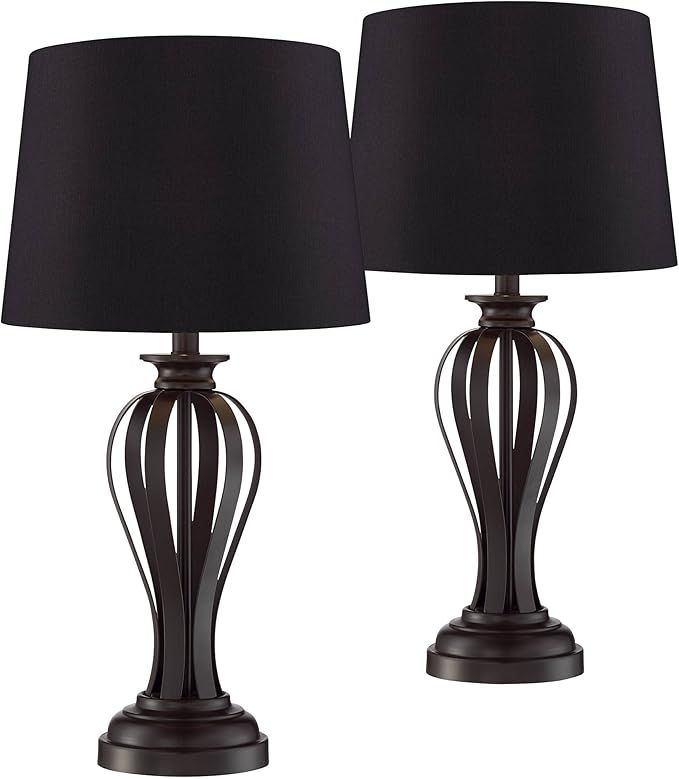 Regency Hill Freddie Rustic Farmhouse Table Lamps 26 1/2" Tall Set of 2 Bronze Metal Open Cage Bl... | Amazon (US)