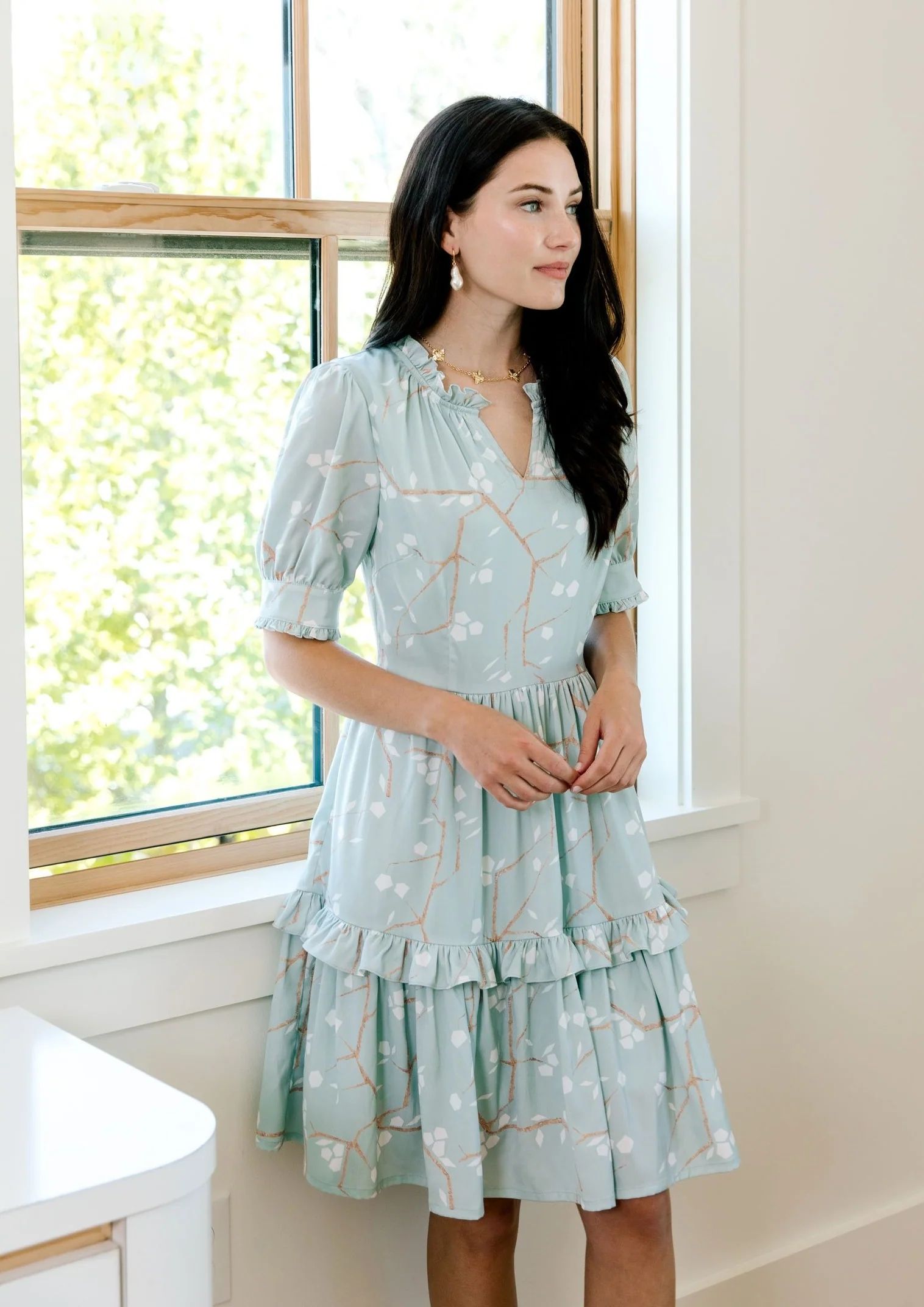 KELLEY TIERED DRESS BLUE BLOSSOMS | Abbey Glass