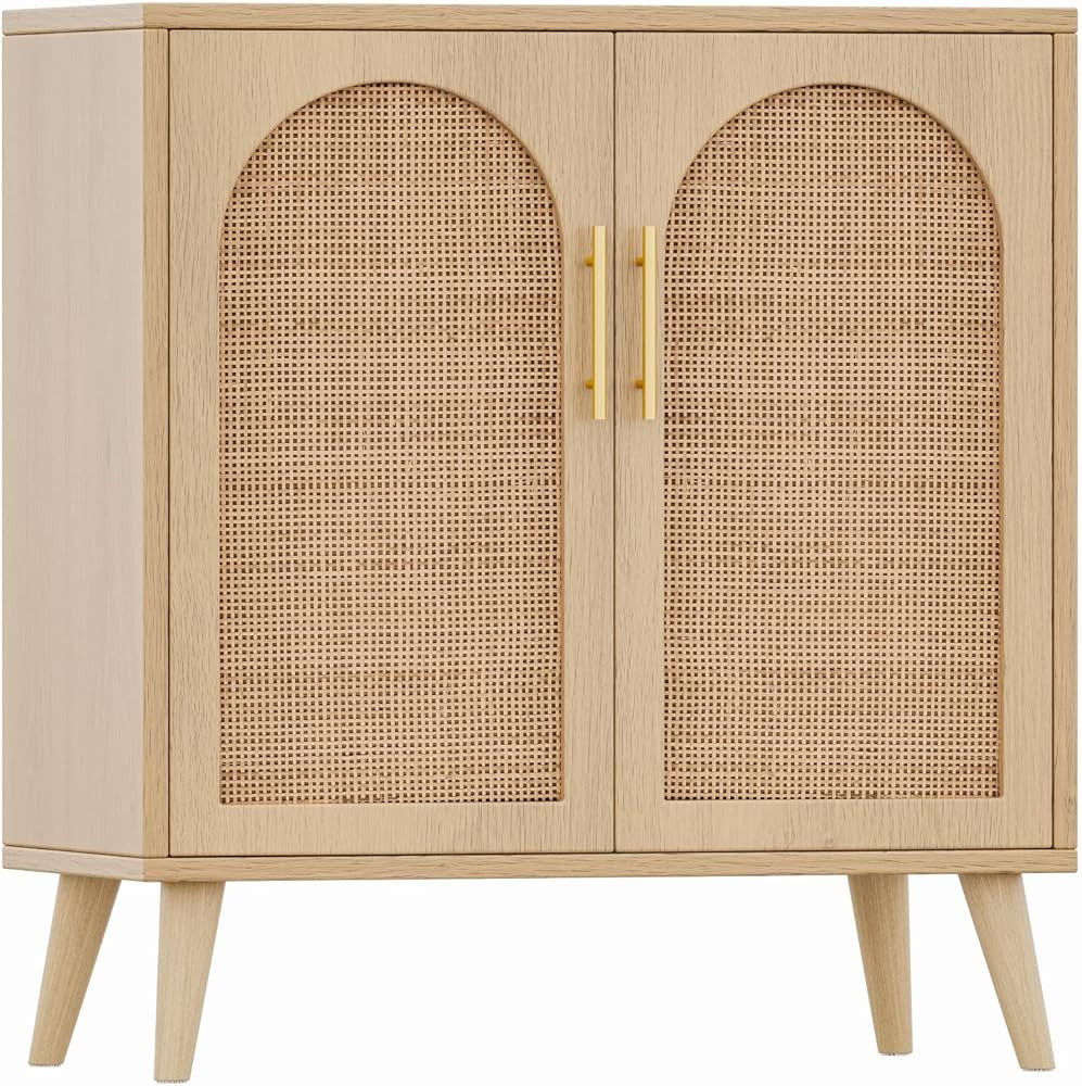 Rovaurx Rattan Storage Cabinet with Doors, Accent Bathroom Floor Cabinet, Modern Sideboard Buffet... | Amazon (US)
