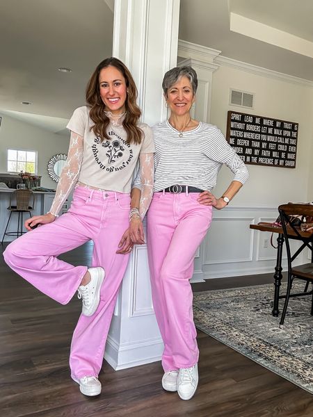 Spring outfits with pink old navy pants for me + mom! 

Pink pants // lace long sleeve shirt // graphic t shirt // striped shirt 

#LTKover40 #LTKSeasonal #LTKfindsunder50