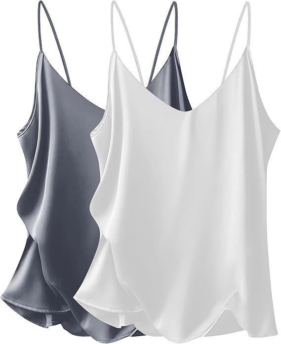 Ekouaer Women's 2 Pcs Satin Camisole Silky Pajama Tank Tops V Neck Soft Spaghetti Strap Loose Bas... | Amazon (US)