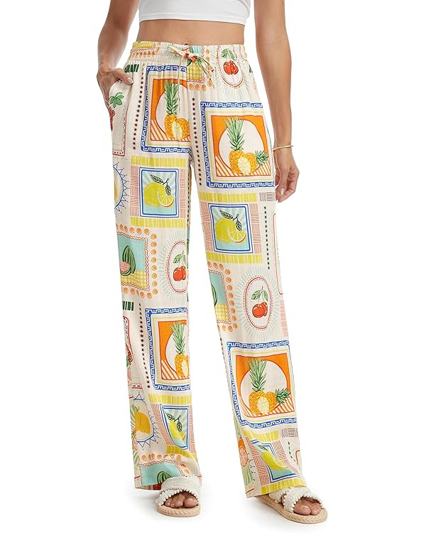 Tapata Women 28/30/32/34 Inseam Printed Linen Pants Wide Leg Casual Palazzo Summer Beach Lounge w... | Amazon (US)