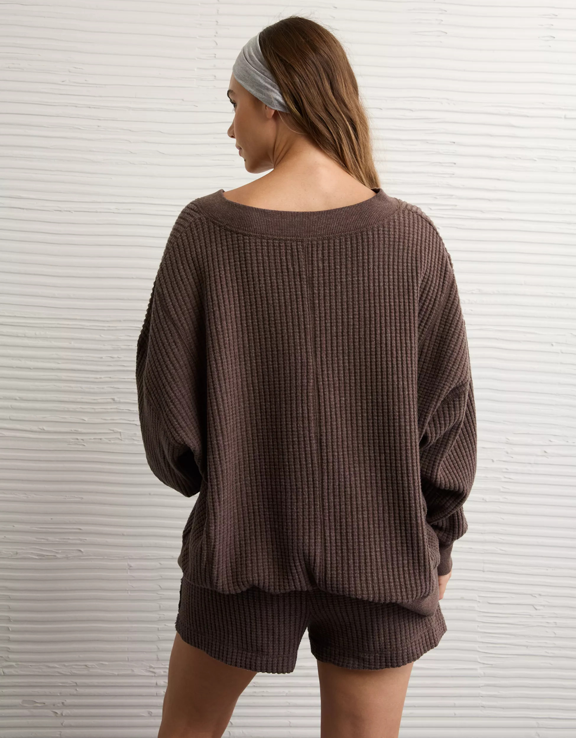 AE Big Hug V-Neck Waffle Sweatshirt | American Eagle Outfitters (US & CA)