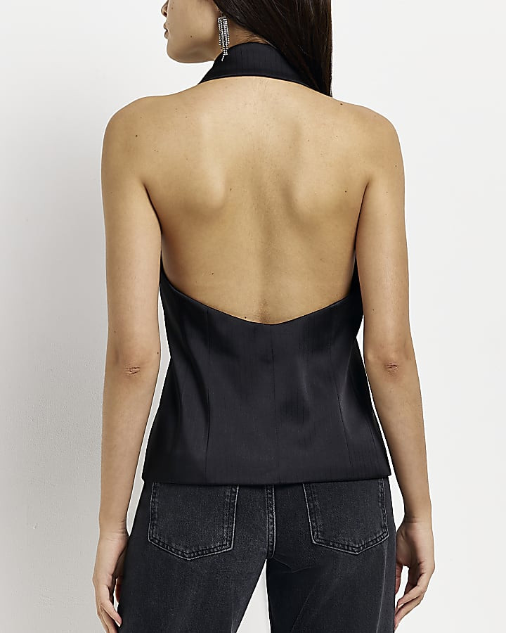 Black satin halter neck waistcoat | River Island (UK & IE)