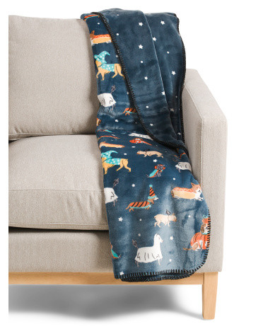 Louise Hallowdogs Reversible Throw With Whipstitch Trim | Polyester | Marshalls