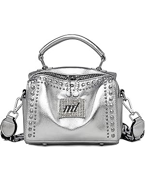 YOUYIS Rivet Small Handbag Wide Shoulder Strap Shoulder Bags for Women Leather Crossbody Bag Purs... | Amazon (US)