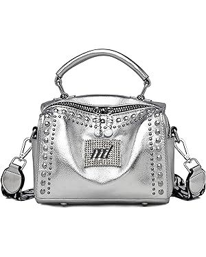 YOUYIS Rivet Small Handbag Wide Shoulder Strap Shoulder Bags for Women Leather Crossbody Bag Purs... | Amazon (US)