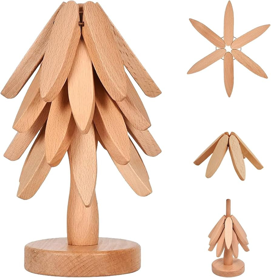 Tree Coasters, Wooden Trivets for Hot Dishes, Wooden Tree Trivet Set, Auto Foldable Heat Resistan... | Amazon (US)