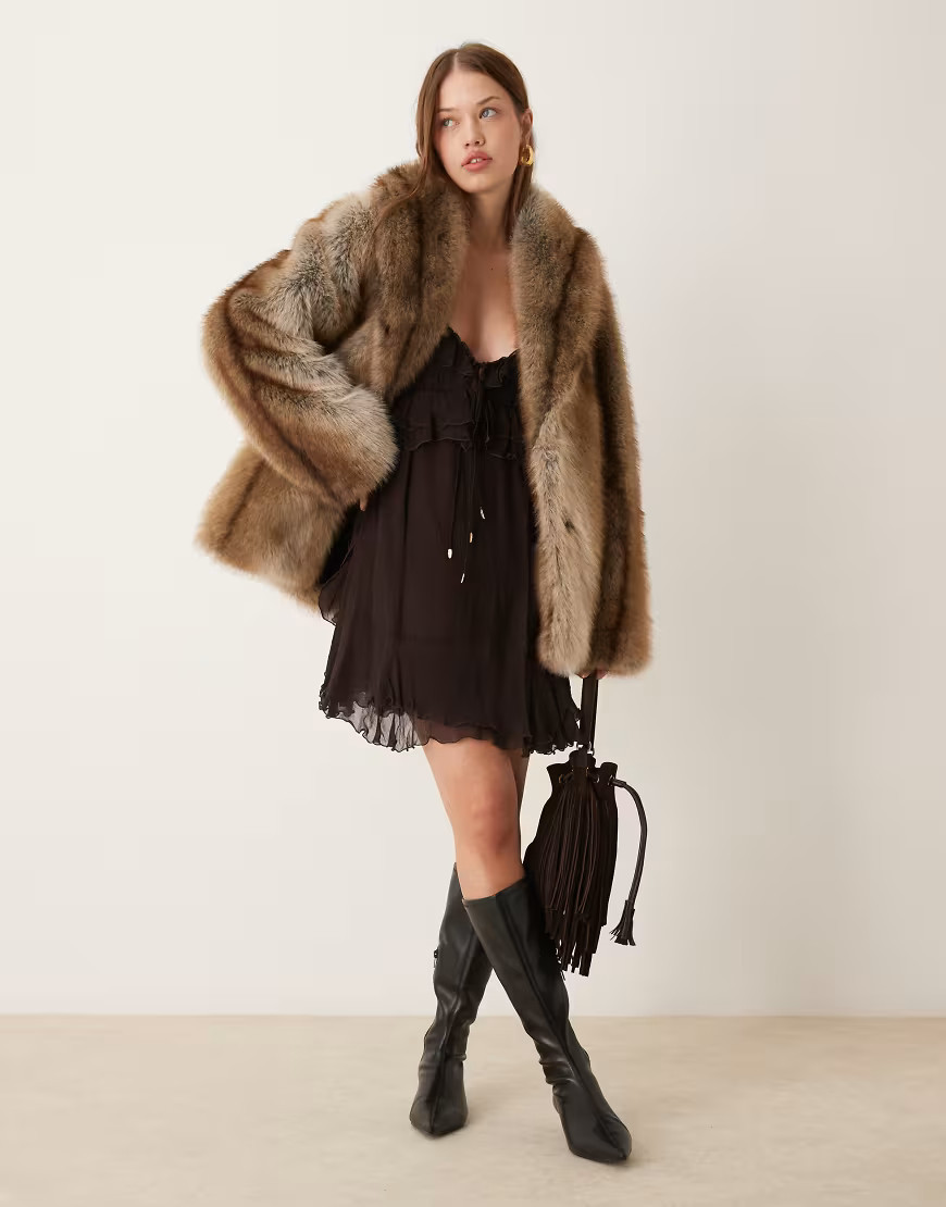 ASOS DESIGN tipped vintage faux fur coat in brown mink | ASOS (Global)