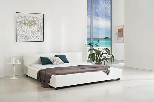 Greatime Classic Symmetrical Bed, King Size Bed Frame, Color White Upholstered Platform Bed | Amazon (US)