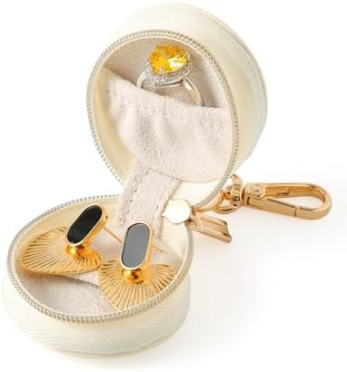 COOLYOUTH Travel Jewelry Holder Storage Ring Holder with Keychain Leather Mini Ring Case (White) | Amazon (US)
