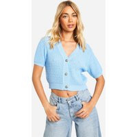 Womens Lightweight Knit Short Sleeve Cardigan - Blue - M | boohoo (US & Canada)