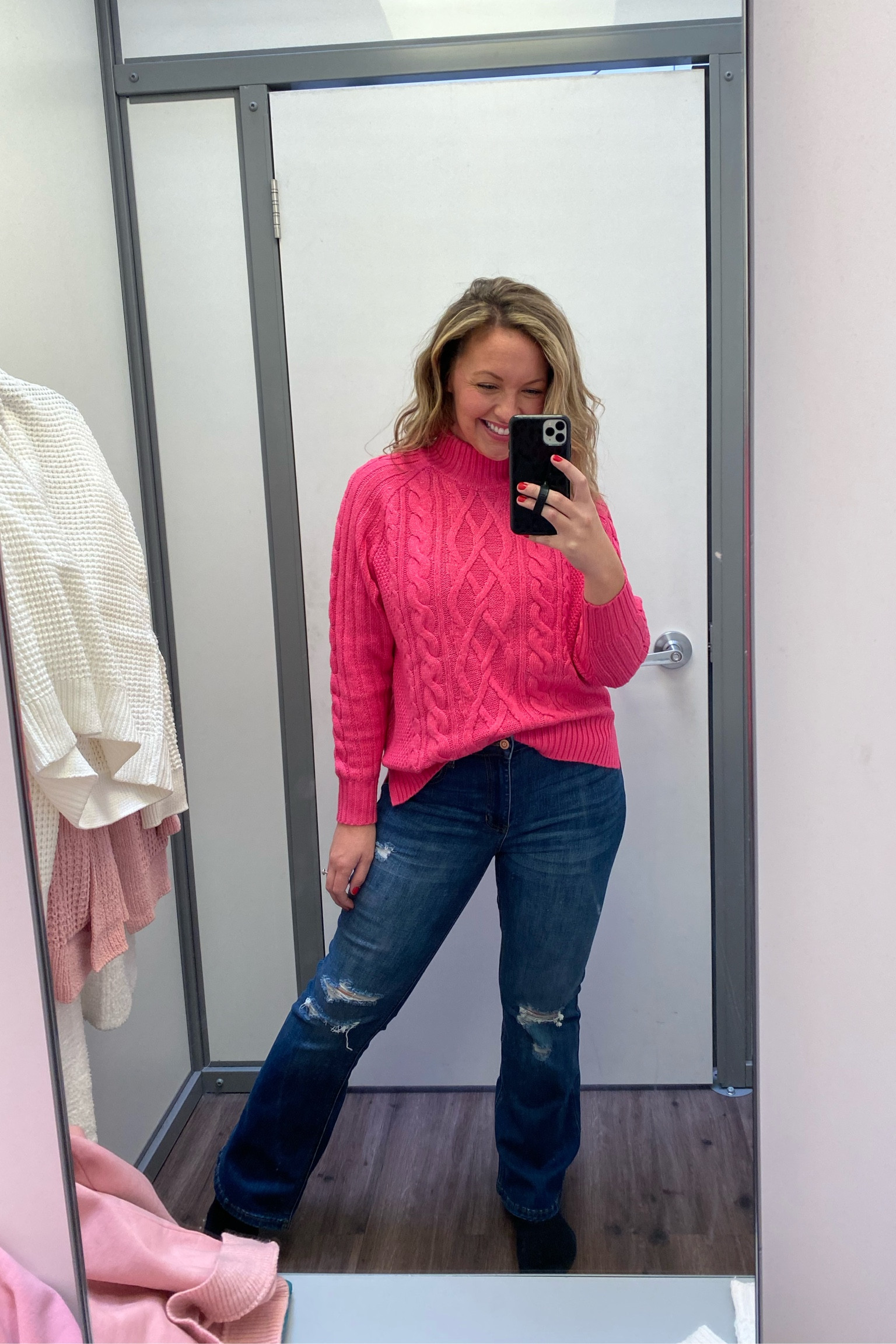 Sweater weather is here!! This bright pink sweater is under $25 and perfect for all winter long!  Wearing size medium in the sweater and size 11 in the distressed flare jeans! 

#walmartpartner
#walmartfashion
#walmartstyle

Sweaters winter outfit idea sweater weather cold ideas

#LTKfindsunder50 #LTKmidsize #LTKSeasonal