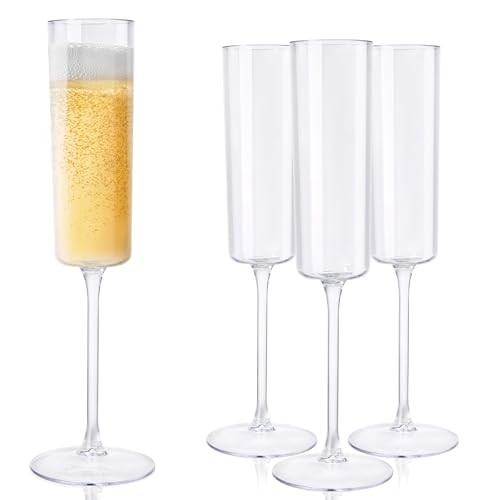 Ciaell 12 Pack Plastic Champagne Flutes - Clear 6 Oz Disposable Champagne Glasses - Square Plastic Toasting Glasses for Party Birthday Anniversary Wedding Thanksgiving | Amazon (US)