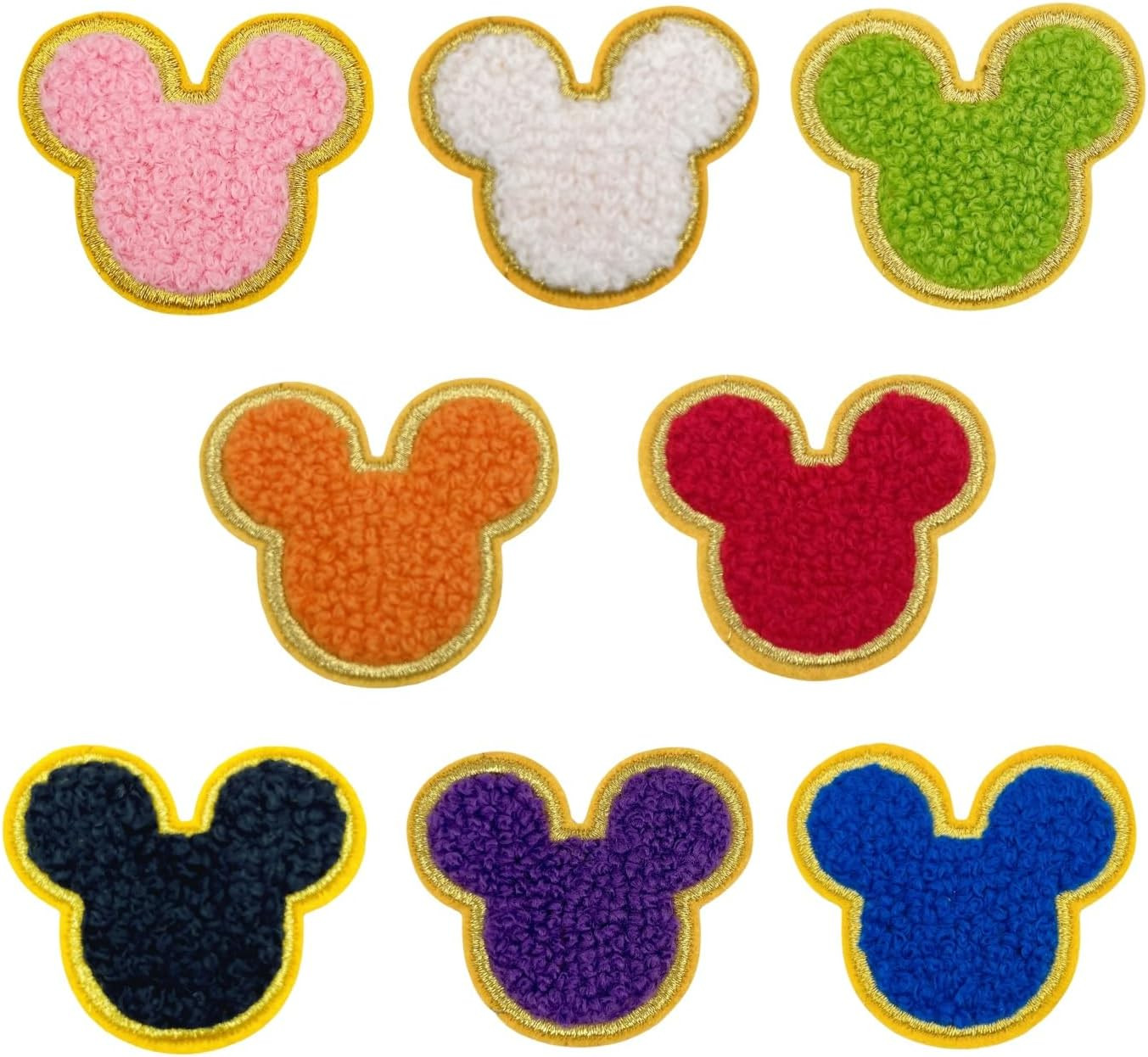 8Pcs 2.0" Mouse Head Chenille Patches, Self-Adhesive Patches for Clothing, Hats, Bags, Soft Chenille with Yellow Border for Pet Lovers & Teams (Mix) | Amazon (US)