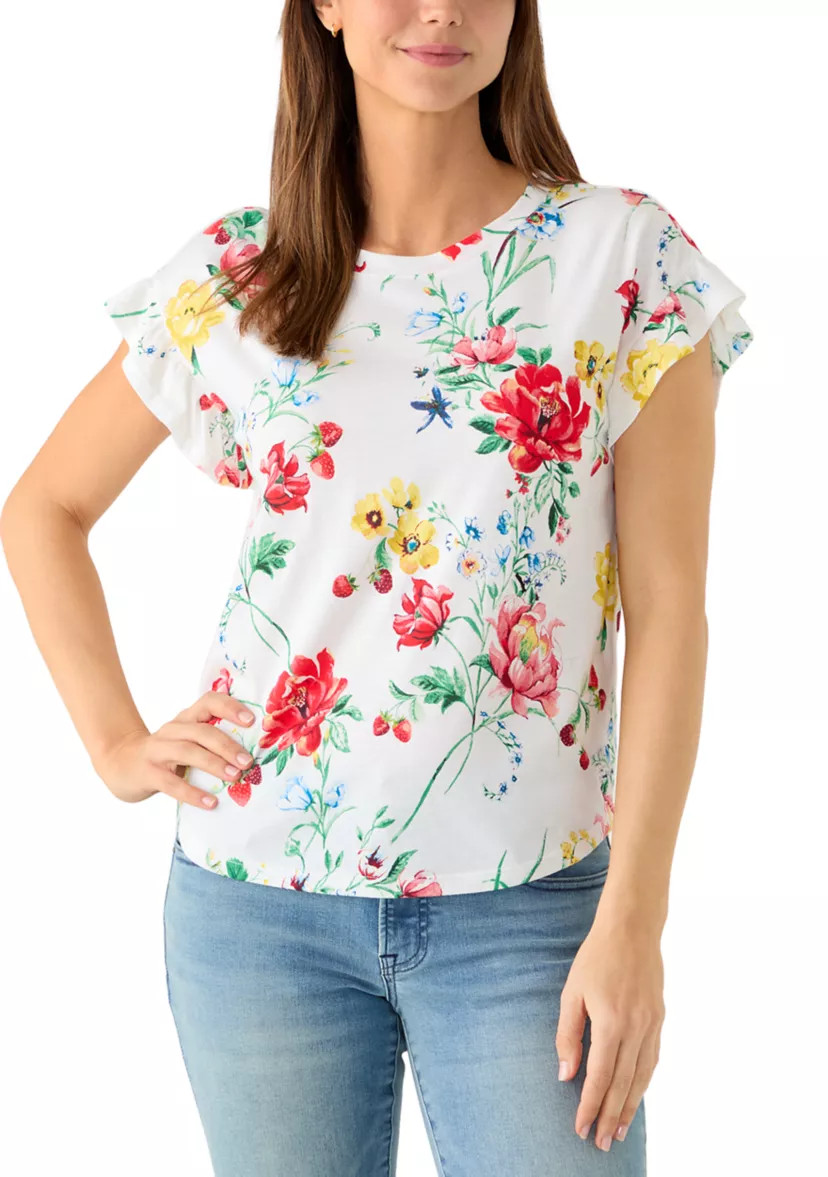 Women's Short Sleeve Ruffle Printed T-Shirt | Belk