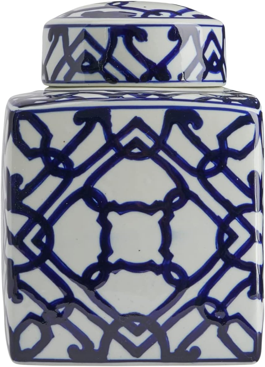 Creative Co-Op Decorative Ceramic Ginger Jar with Lid, Blue and White Large | Amazon (US)
