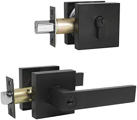 KNOBWELL 6 Pack Matte Black Exterior Keyed Entrance Handle Set with Double Keyed Squre Deadbolt a... | Amazon (US)