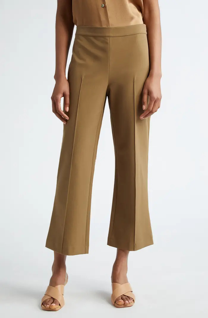 Pintuck Crop Flare Cotton Blend Pants | Nordstrom