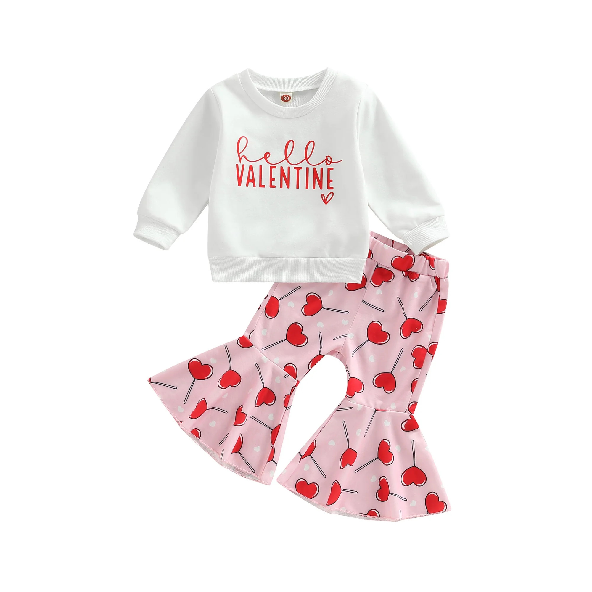 Toddler Baby Girl Valentine's Day Outfit Clothes Heart Letter Print Long Sleeve Sweatshirt Flare ... | Walmart (US)