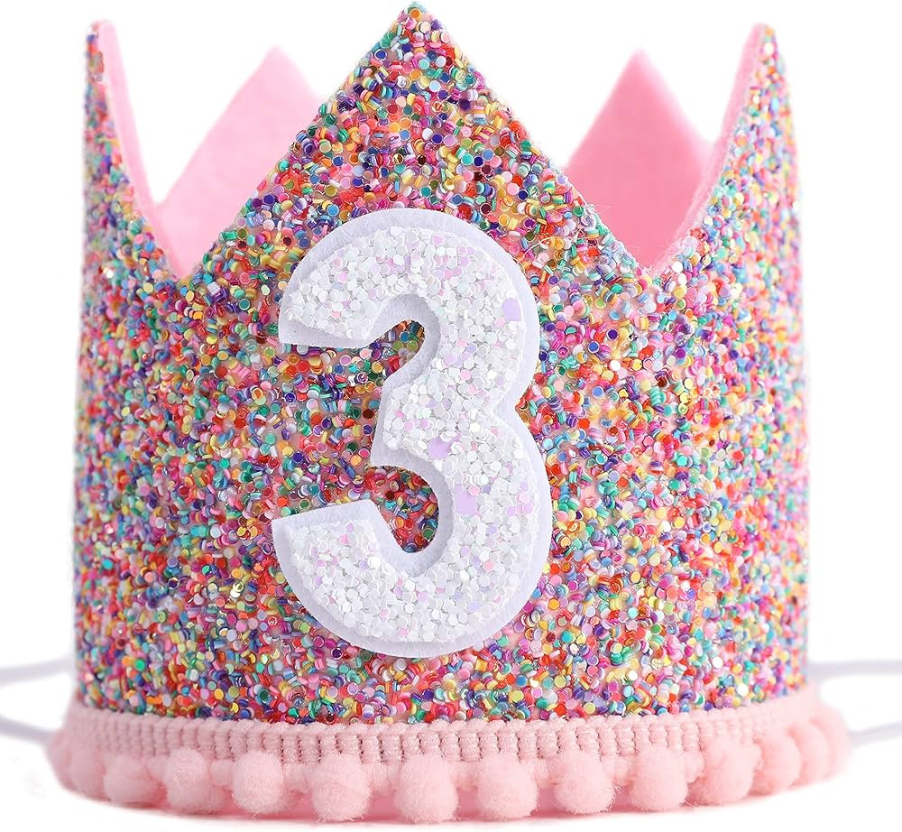 WAHAWU Rainbow Crown for 3rd Birthday Party- Glitter Birthday Crown, Birthday Hats for Kids, Baby... | Amazon (US)