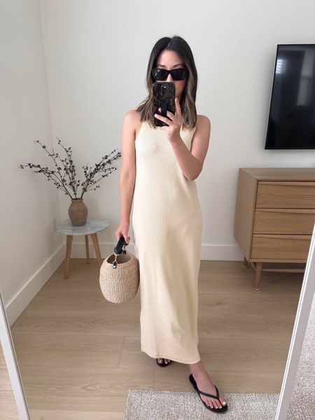 Cream Nordstrom tank dress. So soft and comfy. Lays nicely along the body. Wearing the xs

Nordstrom tank dress xs
Beek sandals 35
Clare V bag
YSL 

#LTKFindsUnder100 #LTKItBag #LTKShoeCrush