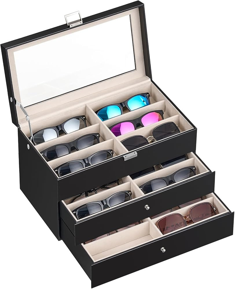 habgp Sunglasses Organizer with 18 Slots, 3-Layer Multiple Eyeglasses Eyewear Storage Glasses Hol... | Amazon (US)