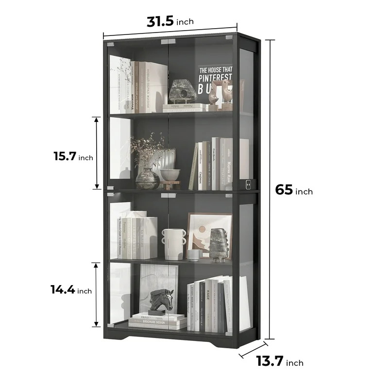 BROTTAR Display Cabinet with Glass Doors, 65" Storage Cabinet with LED, 4-Tier Curio Cabinet & Bo... | Walmart (US)