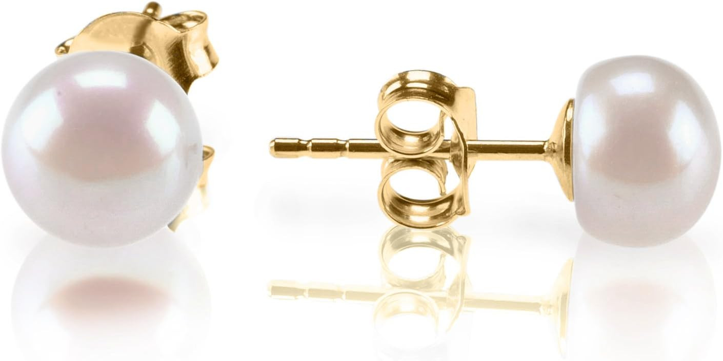 PAVOI 14K Gold Plated Freshwater Cultured Pearl Stud Earrings for Women | Amazon (US)