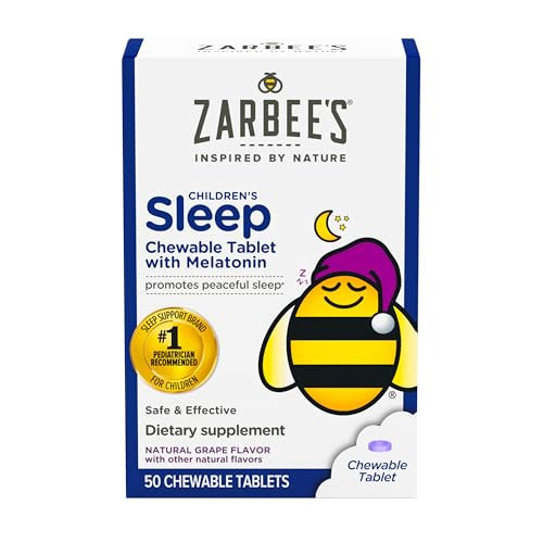 Zarbee's Kids Melatonin Chewable Tablet, 1mg Melatonin, Drug-Free & Effective Sleep Supplement, Natural Grape Flavor, No Artificial Sweeteners or Dyes, Gluten Free, Ages 3+, 50 ct | Amazon (US)