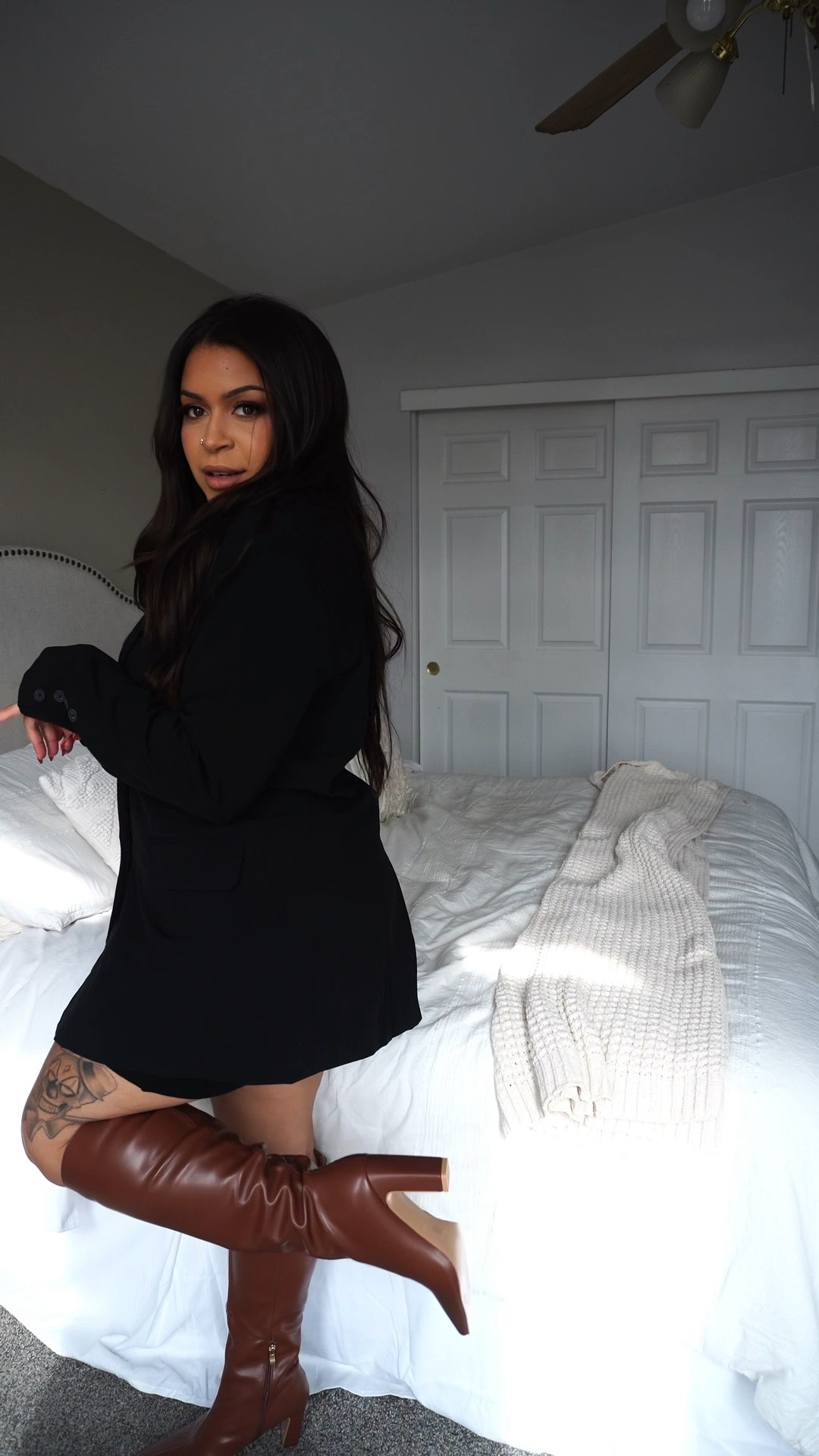 Size large dress
Medium jacket
Size 8 boots wide calf fit 

#LTKSeasonal #LTKMidsize #LTKFindsUnder50