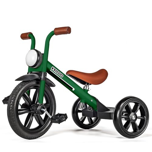 KRIDDO Kids Tricycles Age 2 Years to 5 Years, 12 Inch Puncture Free Rubber Wheel w Front Light, Adjustable Seat Height, Gift Toddler Tricycles for 2-5 Year Olds, Trikes for Toddlers, Green | Amazon (US)