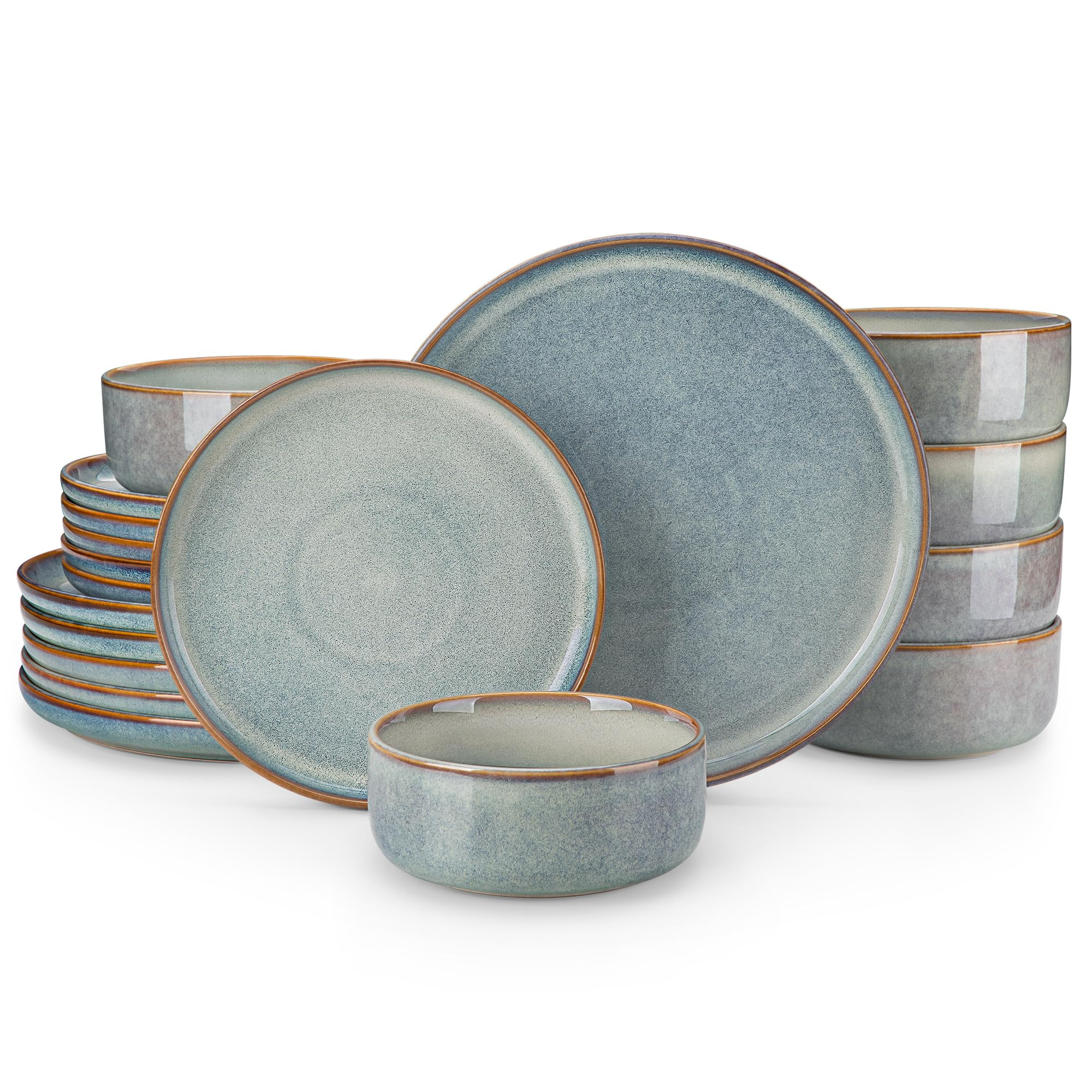 vancasso PLAYA Plates and Bowls Sets, 18 Pieces Light-Blue Dinnerware Sets for Kitchen, Reactive ... | Amazon (US)