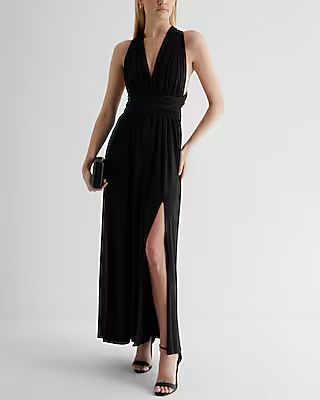 V-Neck Sleeveless Convertible Side Slit Maxi Dress | Express