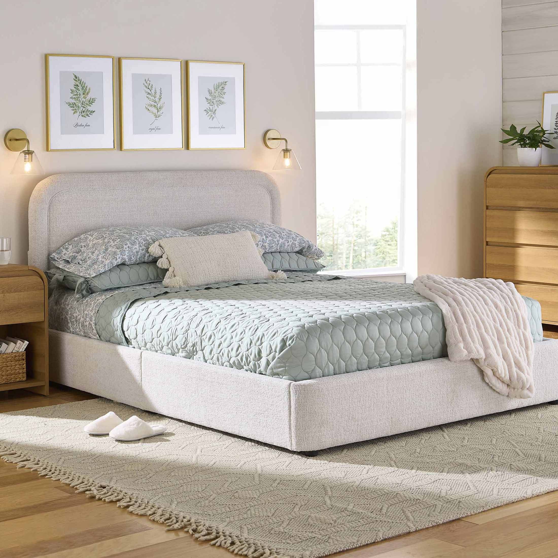 Better Homes and Gardens Juliet Upholstered Queen Platform Bed, Ivory | Walmart (US)