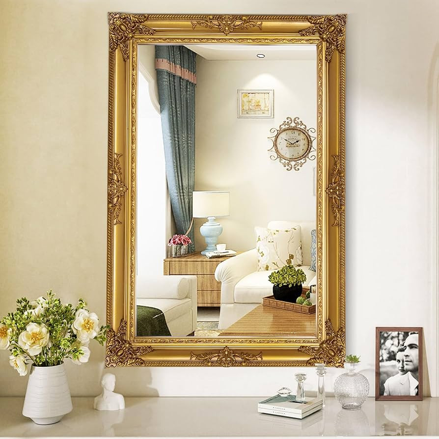 Gold Vintage Mirror, 37.4" x 25.6" Traditional Antique Gold Wall Mirrors with Ornate Baroque Wood... | Amazon (US)