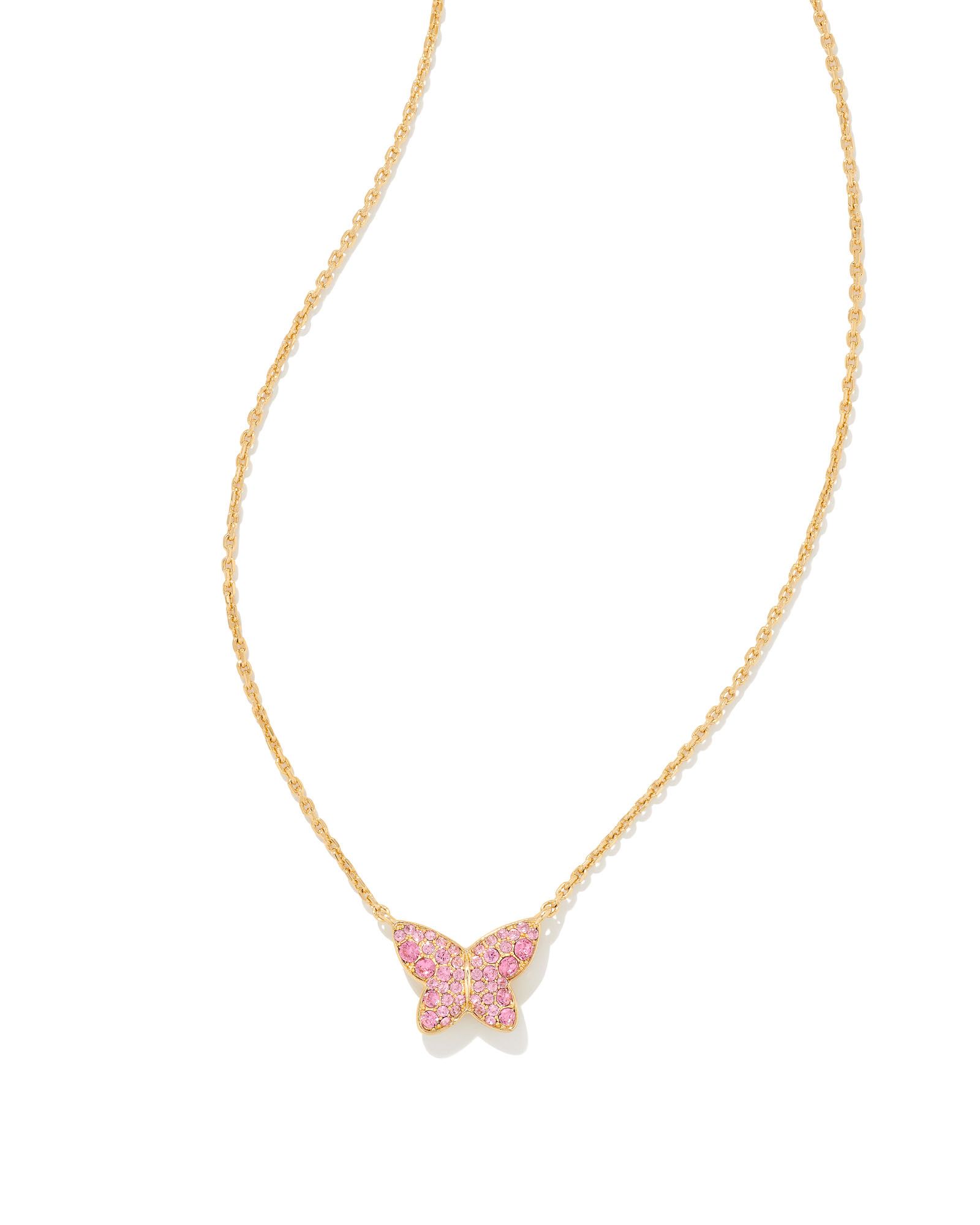 Lillia Butterfly Gold Pendant Necklace in Pink Crystal | Kendra Scott