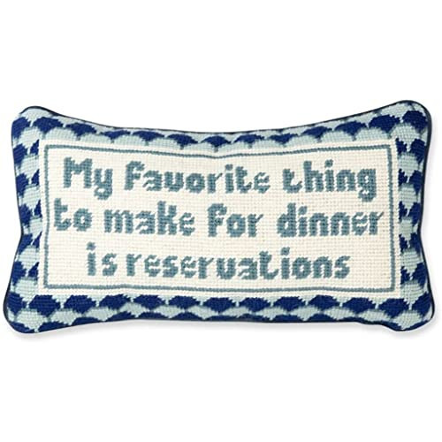 FURBISH Needlepoint Decorative Throw Pillow - with Reservations - 8" x 14" - Small Embroidered Accent Pillow for Bed, Chair, Couch, Sofa - Eclectic Home Decor | Amazon (US)