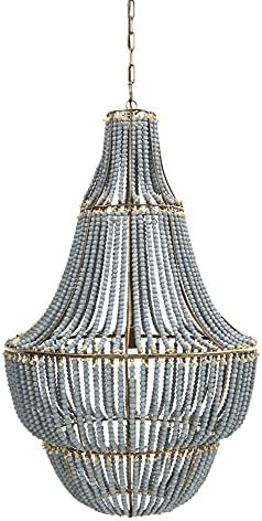 Creative Co-Op Metal Wood Beads Chandelier, Blue | Amazon (US)