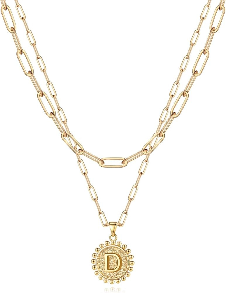 Yoosteel Gold Initial Necklaces for Women, 14K Gold Plated Dainty Layering Paperclip Link Chain N... | Amazon (US)