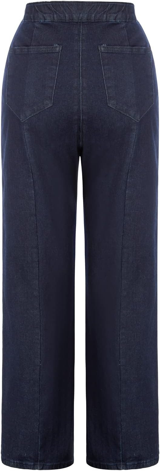 Belle Poque Women's High Waisted Wide Leg Jeans Button Decorated Casual Stretchy Demin Pants with... | Amazon (US)