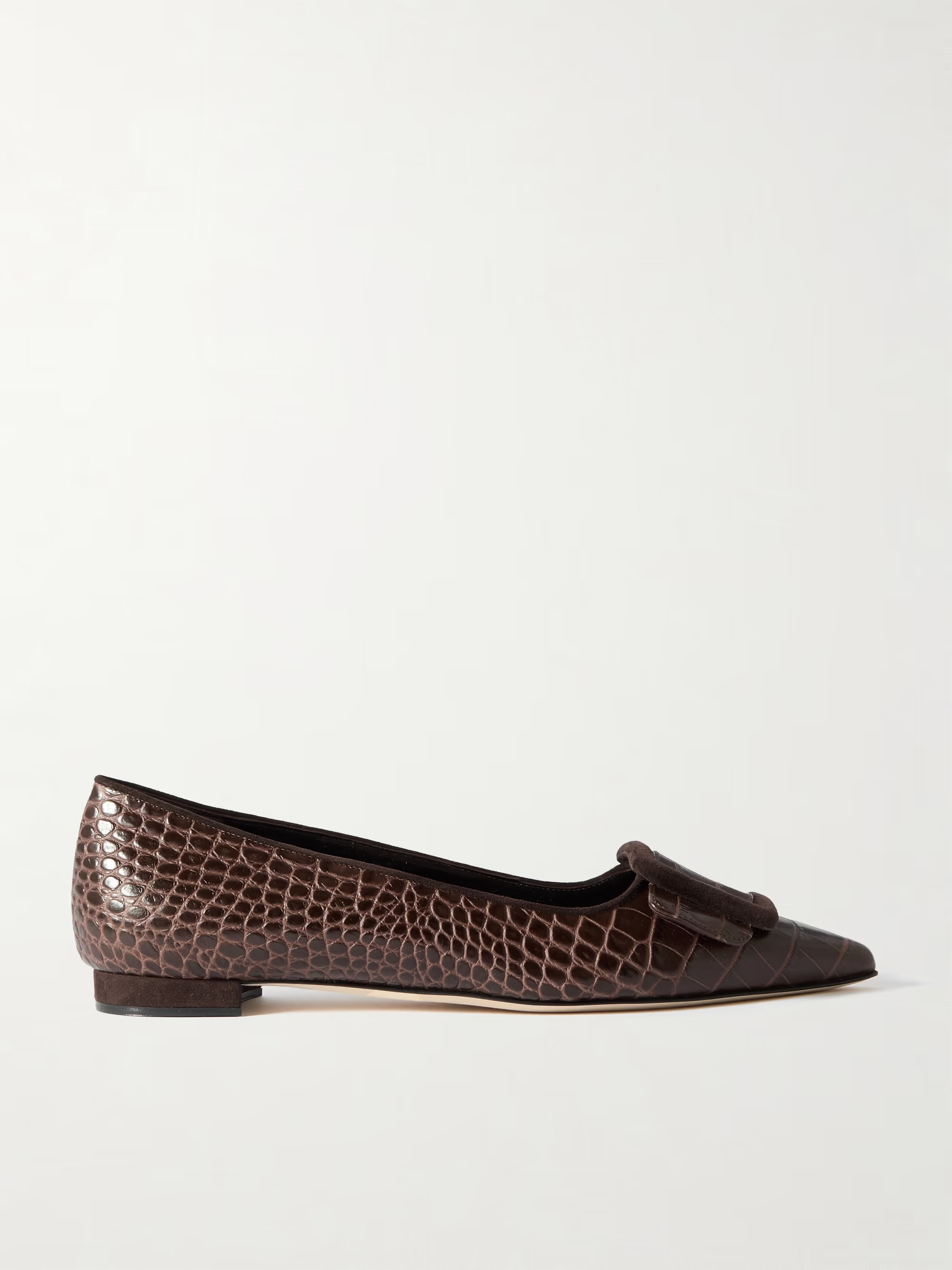 Maysale 10 buckled suede-trimmed croc-effect leather point-toe flats | NET-A-PORTER (UK & EU)