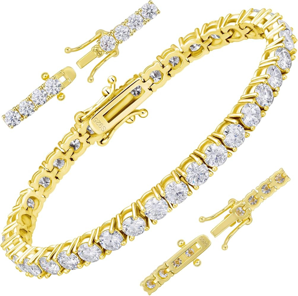 Moissanite Tennis Bracelet for Women Men White/Yellow Gold Plated S925 Sterling Silver D Color VV... | Amazon (US)