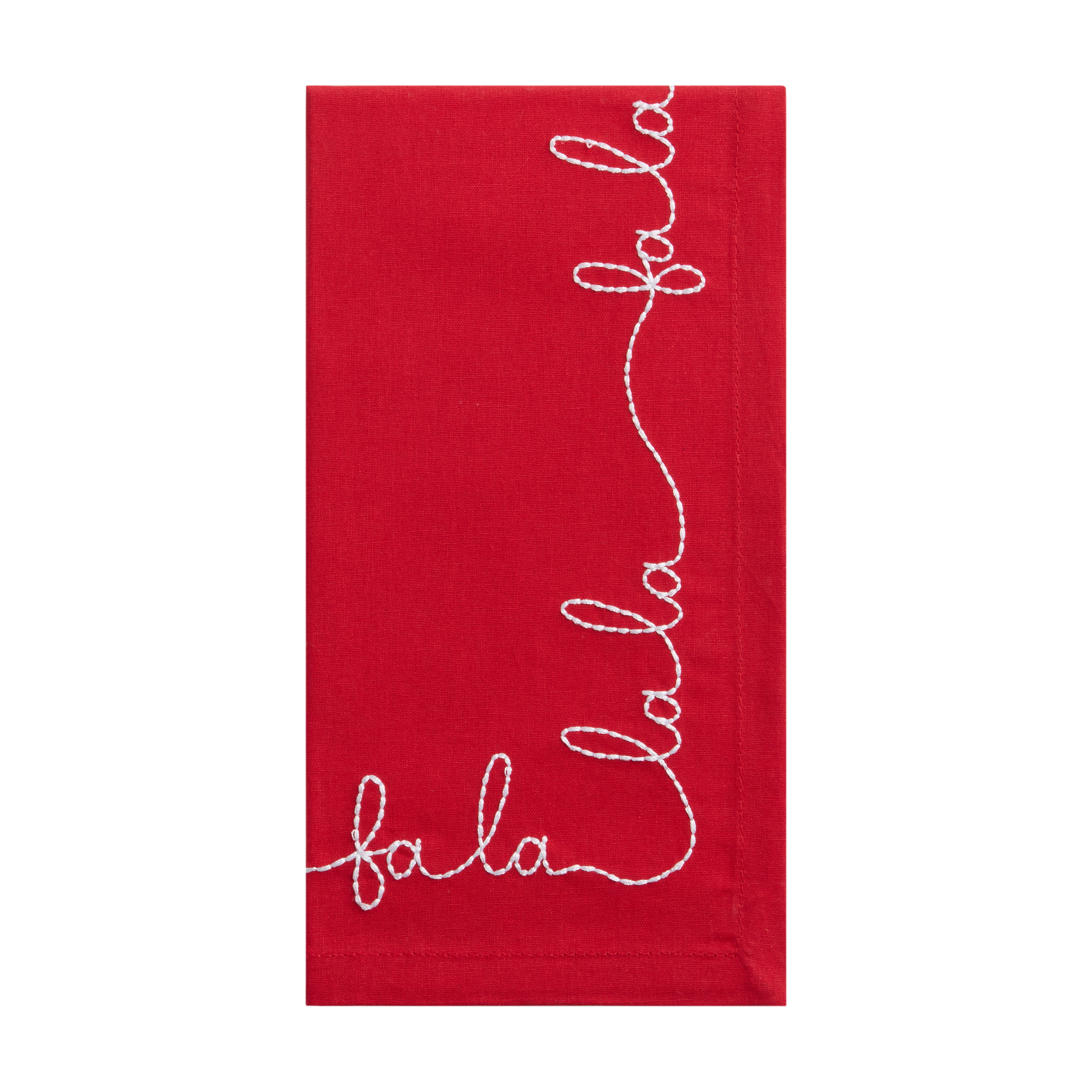 Red and White Embroidered Fa La La Napkin - World Market | World Market